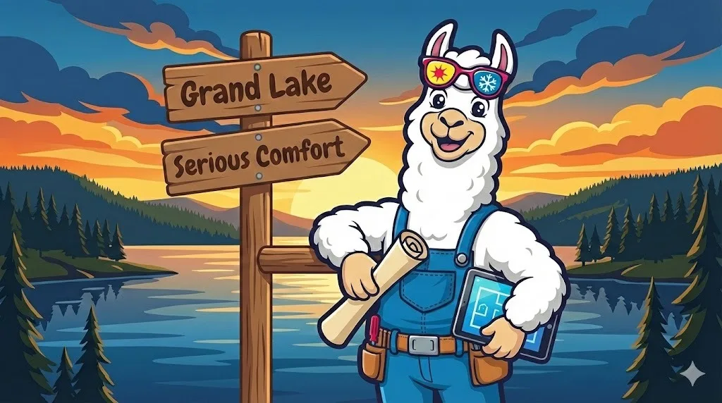 Cozy Llama mascot — local HVAC service across Grand Lake of the Cherokees, Oklahoma