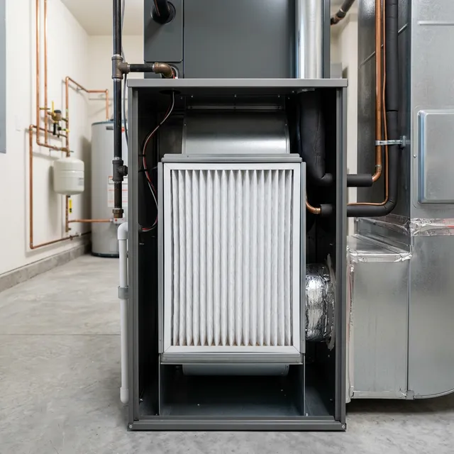 Pristine professional air filter installed in a modern furnace