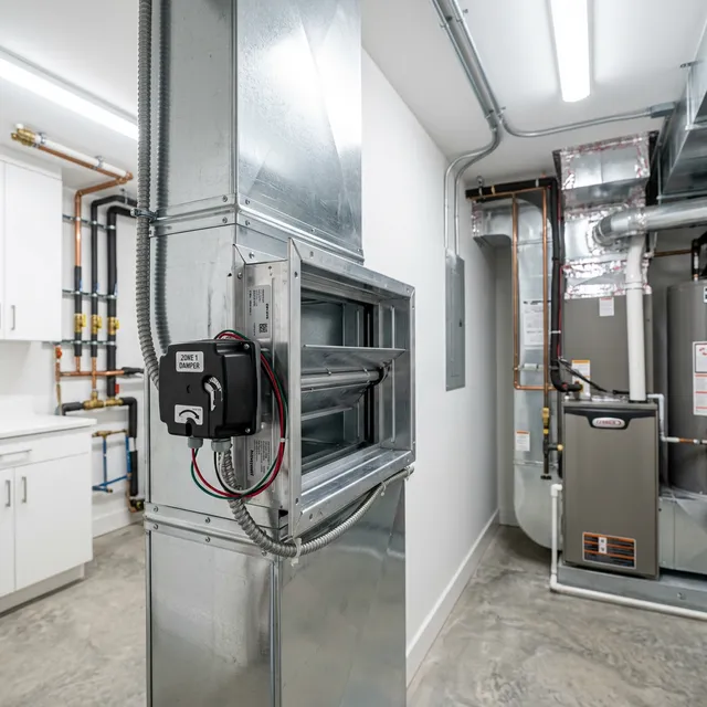 Clean motorized temperature zoning damper in ductwork