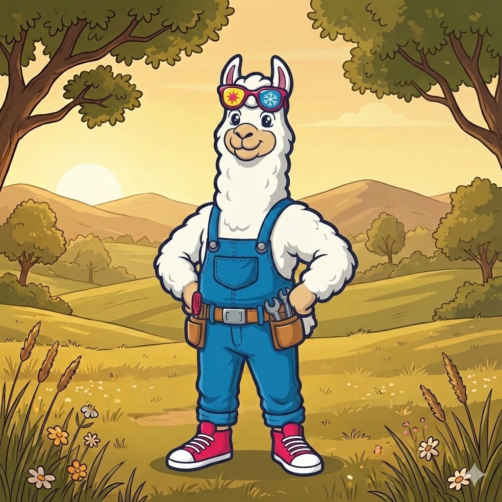 Cozy Llama mascot in Big Cabin