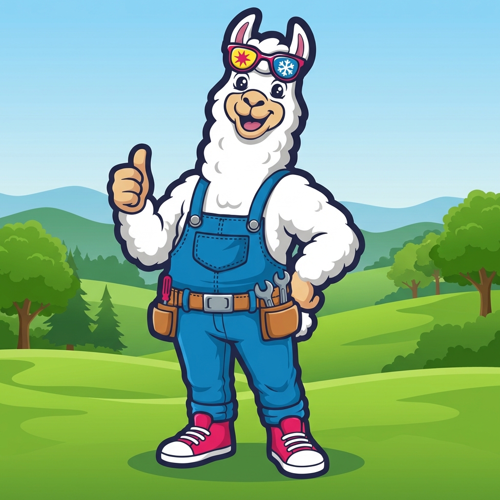 Cozy Llama mascot at Delaware County Courthouse in Jay, Oklahoma