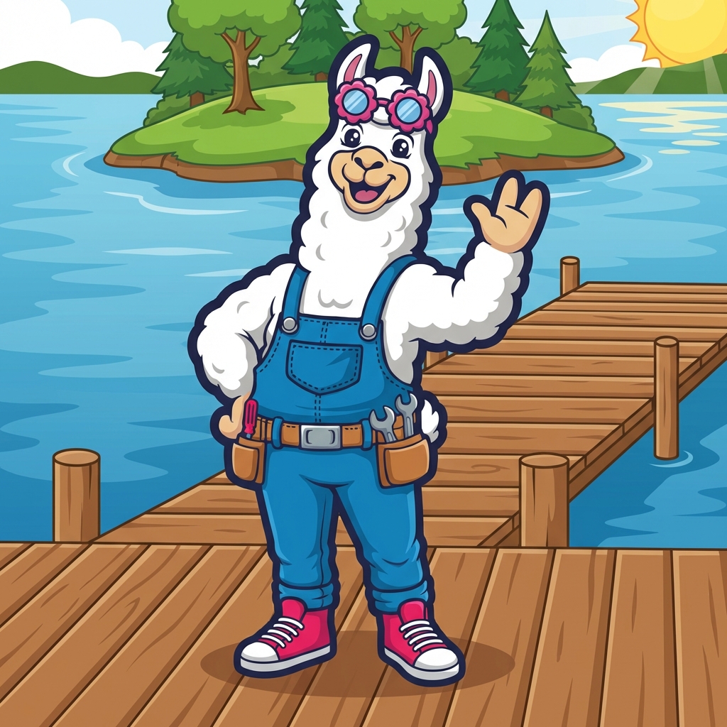 Cozy Llama mascot on Monkey Island at Grand Lake