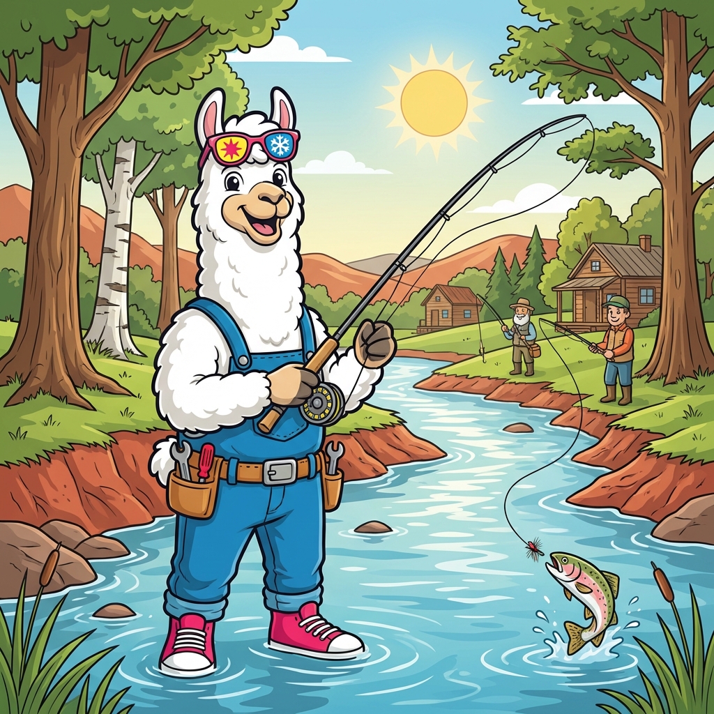 Cozy Llama mascot in Spavinaw creek country