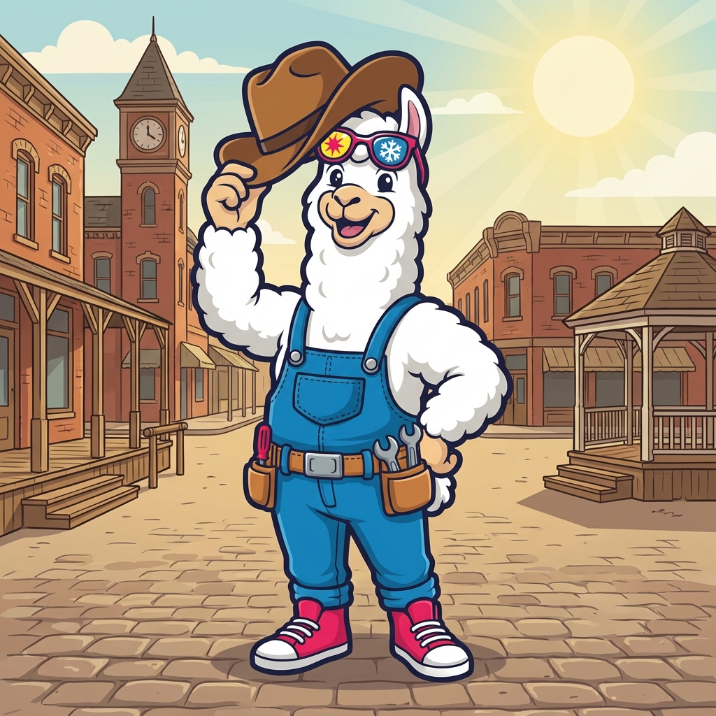 Cozy Llama mascot in Vinita, Oklahoma Will Rogers Country